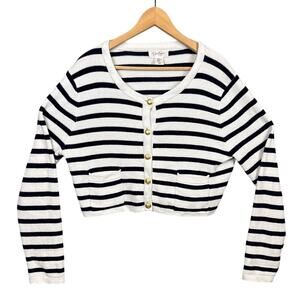 Jessica Simpson Nautical Stripe Cropped Cardigan White Blue Gold Buttons Size XL